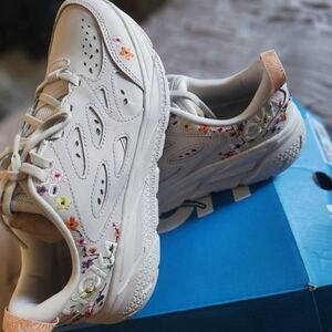 Hoka White Sneakers with Floral Accents
